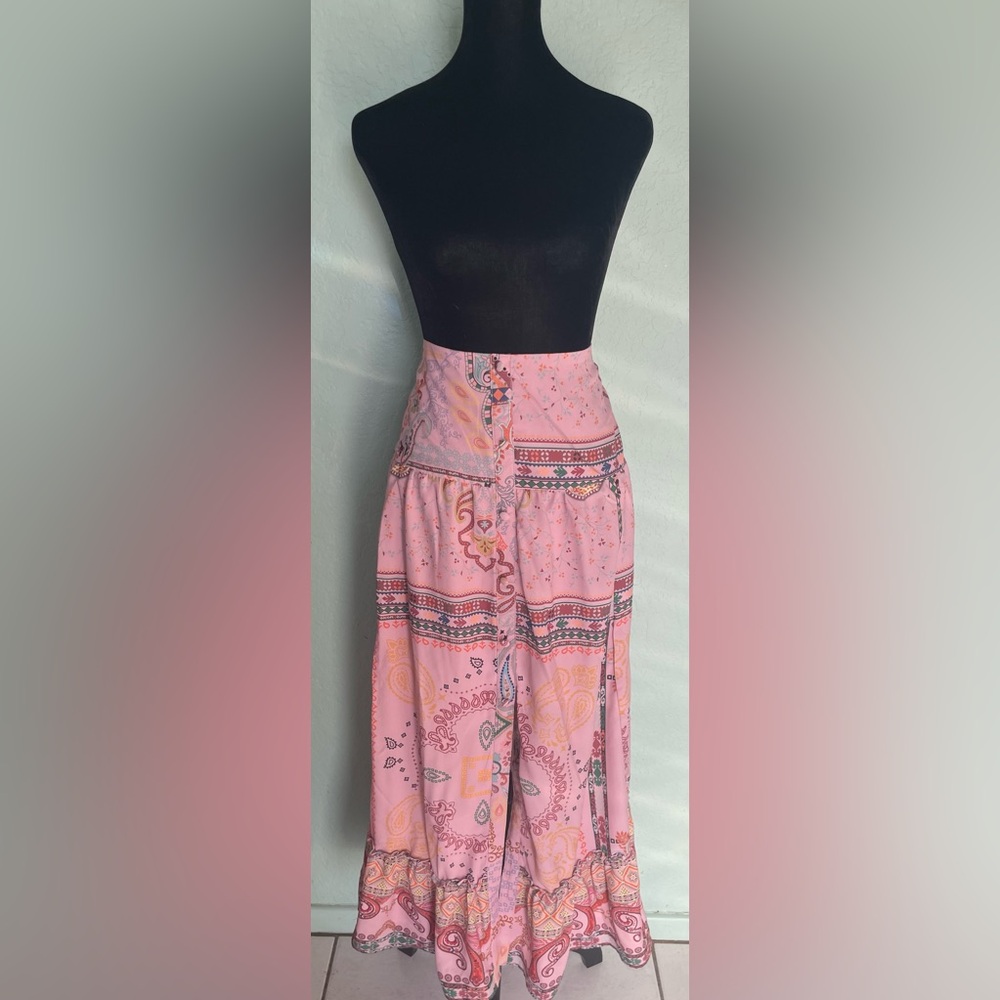 eShakti Pink Patterned Maxi Skirt